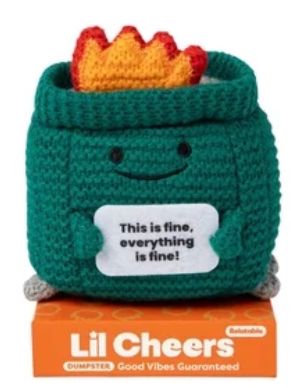 Teal Plush Dumpster Toy with Flame Accent
